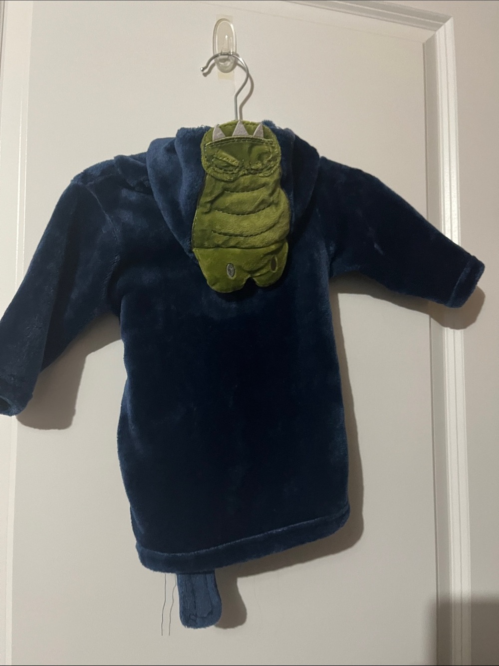 Plush Navy Hooded Kids Sweatshirt with Green Dino Hood Accent